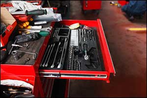 toolkit in a car shop