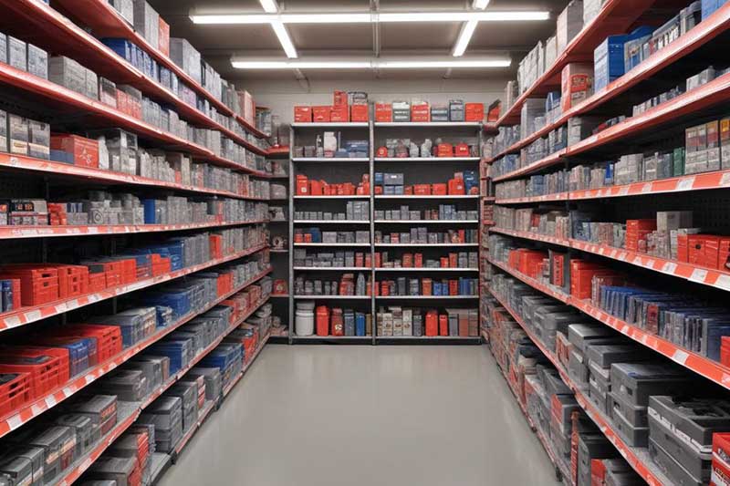 auto parts and accessories sold at LaCava Brothers Auto Supply in Fall River - shelves full of automotive products inside a storeroom or auto parts shop